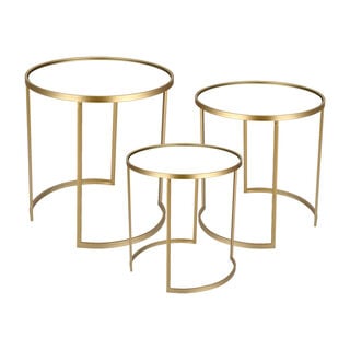 3 Pcs Metal Round Side Table Mirror Top Gold 
