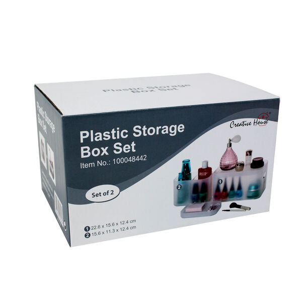 Plastic Storage Box Set Of 2 Material: Pp L:22.6*15.6*12.4Cm Frosty White image number 1
