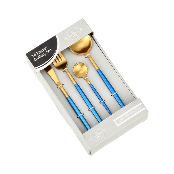 16 Pcs Cutlery Set Matte Gold And Blue image number 1