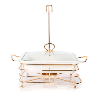 Square Food Warmer Set With Candle Stand Gold