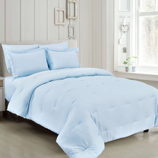 Comforter Set 6 Pcs Textured Microfiber King Size Light Blue image number 0