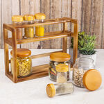 8 Pcs Glass Spice Jars With Wood Rack image number 0