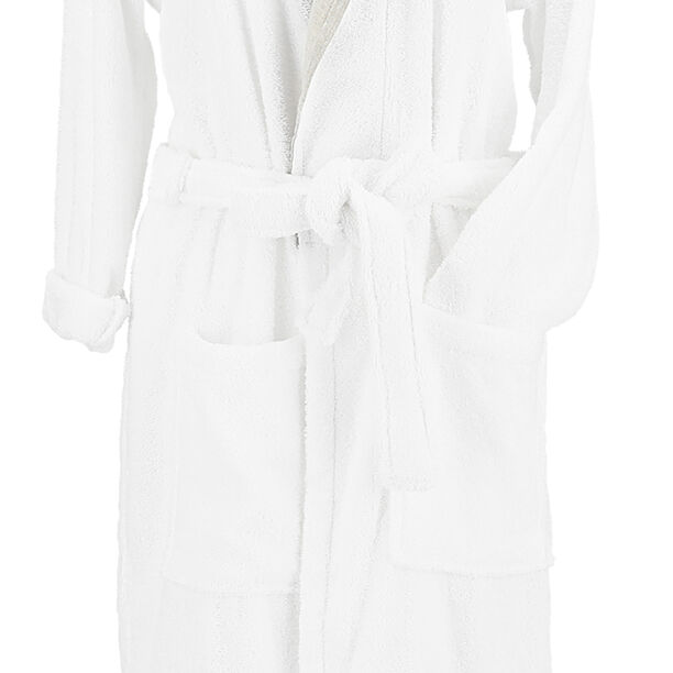 Embroidered Shawl Collar Bathrobe With Linen Cuff White M image number 4