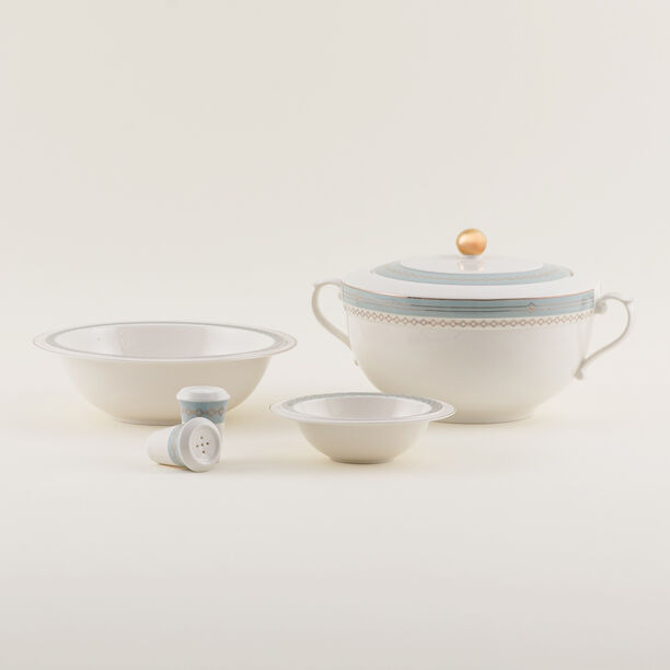 La Mesa 47 Pcs Porcelain Formal Dining Set, White And Blue image number 5