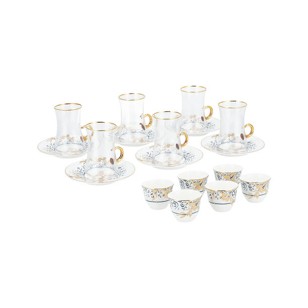 18 Piece Tea And Coffee Set Gratitude Glass With Gold Pattern image number 2