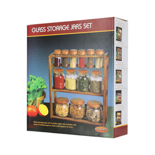 14 Pcs Glass Spice Jar With Wooden Rack