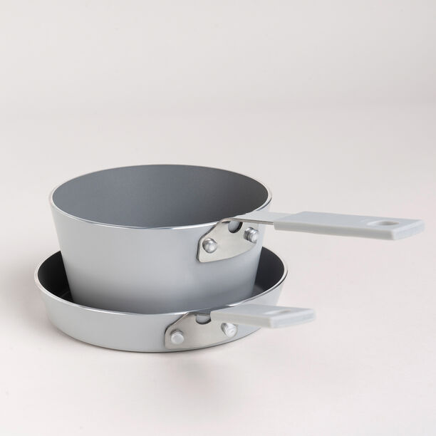 2Pcs Mini Set Frypan + Sauce Pan Grey image number 1