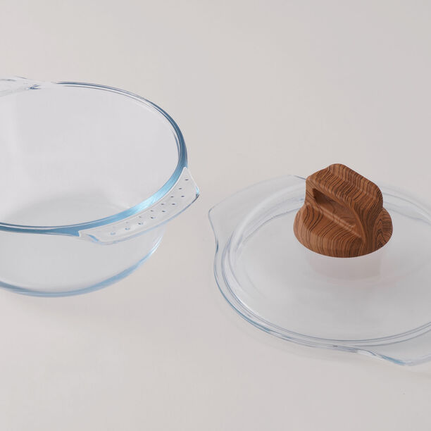 البرتو قدر زجاجي دائرية بغطاء ومقبض من زجاج البورسليكات العالي 25.4*20.4*17.3سم image number 2