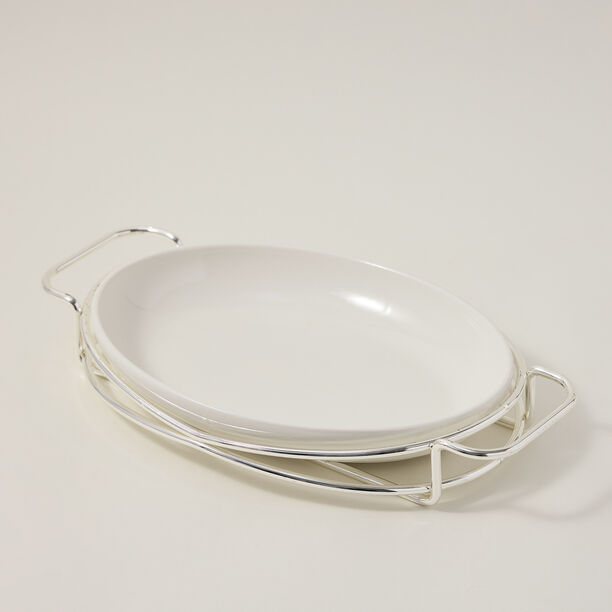 Oval Plate With Stand Silver 12" image number 0