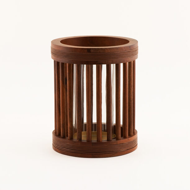 Homez hurricane candle holder natural wood 21.5*21.5*26cm image number 1