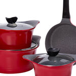 Alberto Tulip 7Pcs Cast Aluminium Cookware Set W/ Glass Lids Red Color image number 2