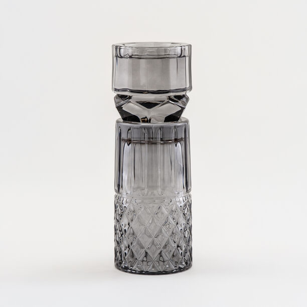 "Homez Light Grey Diamond Glass Candle Holder 8.9*8.9*27.4 cm image number 0