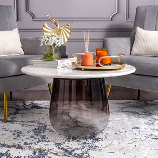 Coffee Table Marble Top Glas Base Dia 76*ht 42 cm