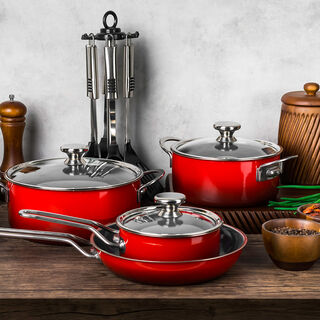 7 Pcs Red Porsteel Set Red