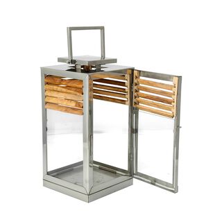 Wood And Glass Lantern Polished Steel