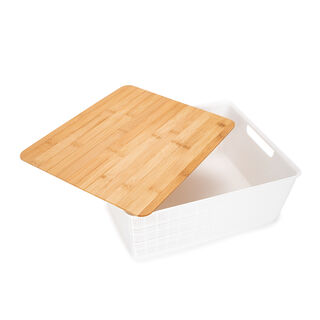 Plastic Storage Basket With Bamboo Lid 12L