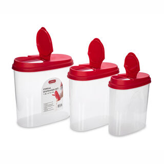 Alberto 3 Pieces Plastic Cereal Dispenser Set With Red Lids 