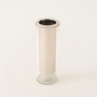 فازة اسطوانية مصنوعة من المعدن / زجاج باللون الفضي من مجموعة أُلْفَة 11.5*11.5*31 سم