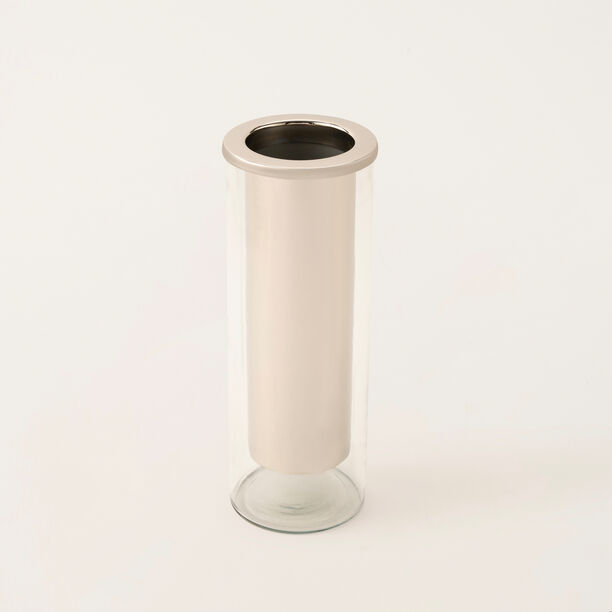 فازة اسطوانية مصنوعة من المعدن / زجاج باللون الفضي من مجموعة أُلْفَة 11.5*11.5*31 سم image number 0