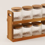 طقم برطمانات توابل 8 قطع زجاج منقوشة مع حامل خشب image number 2