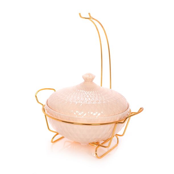La Mesa Porcelain Round Food Warmer With Candle Stand Lid Pink 12" image number 1