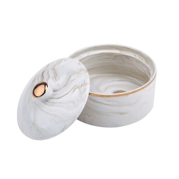 La Mesa beige marble date bowl with lid 13*9 cm image number 3