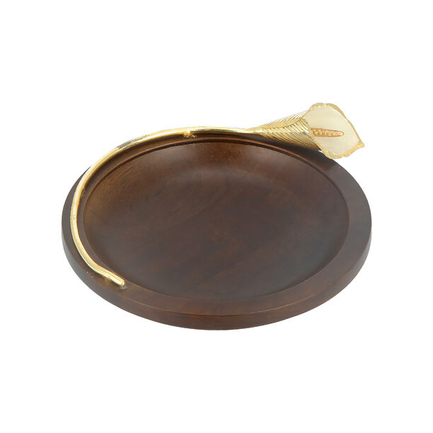 Wooden Round Dish Medium With Lily Decoration image number 1
