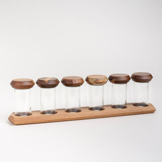 Acacia wood 6 pcs spices set with tray