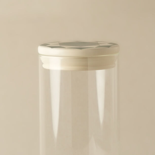La Mesa Ribbed Glass Jar With Porcelain Cover Taibah Collection, Beige 10*15Cm image number 3