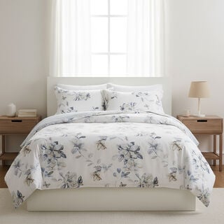Cottage border floral 3pc comforter queen blue 200*240cm