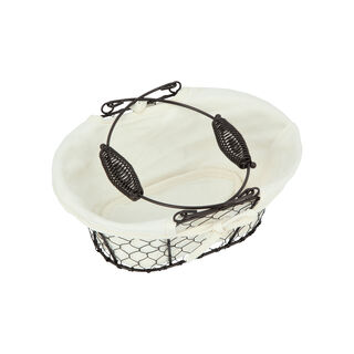 Alberto Metal Oval Bread Basket With Handle Coffee Color
