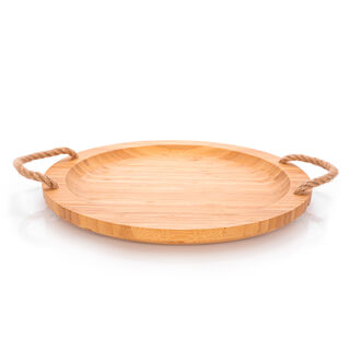 Alberto Bamboo Round Serving Tray With Rope Handles 