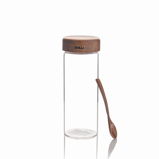 Billi glass bottle with wooden lid & spoon 15 cm image number 1