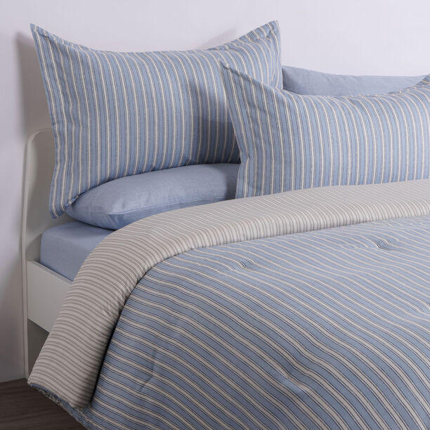 Cottage 6pcs stripe print microfiber comforter set, super king 250*260cm image number 0