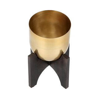 Planter Gold With Wood Stand Gold