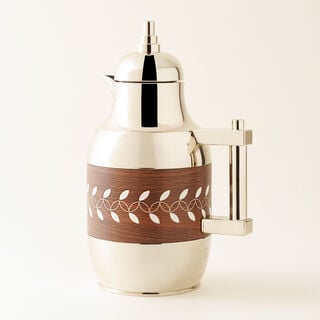 Dallaty 2Pieces Stainless Steel Thermos Set with Wood Effect Sleeve, Silver, 1L