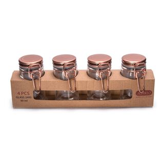 Alberto Glass Mini Spice Jars Set 4 Pieces With Copper Clip Lid
