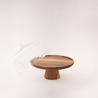 La Mesa cake stand dia 26cm with acacia wood stand and glass lid