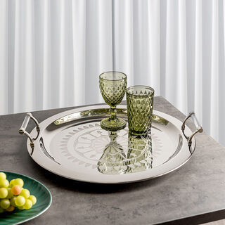 Steel Round Tray 1Pc Qamaryat Silver
