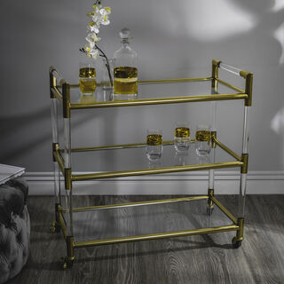 3 Tiers Acrylic Serving Trolley Gold 80x40x81.5Hcm