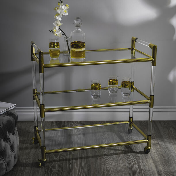 3 Tiers Acrylic Serving Trolley Gold 80x40x81.5Hcm image number 1