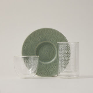 Dallaty green porcelain and glass Tea and coffee cups set 18 pcs