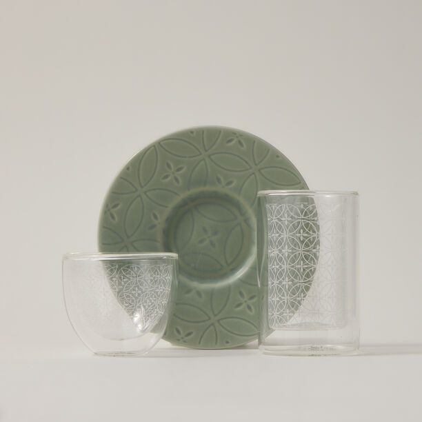 Dallaty green porcelain and glass Tea and coffee cups set 18 pcs image number 1