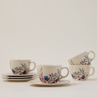 Off white stoneware English coffee cups set 8 pcs