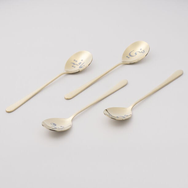 لاميسا طقم ملاعق كيك بنقشة ليزر، ذهبي لامع، 4 قطع image number 0