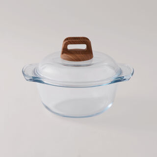 البرتو قدر زجاجي دائرية بغطاء ومقبض من زجاج البورسليكات العالي 25.4*20.4*17.3سم