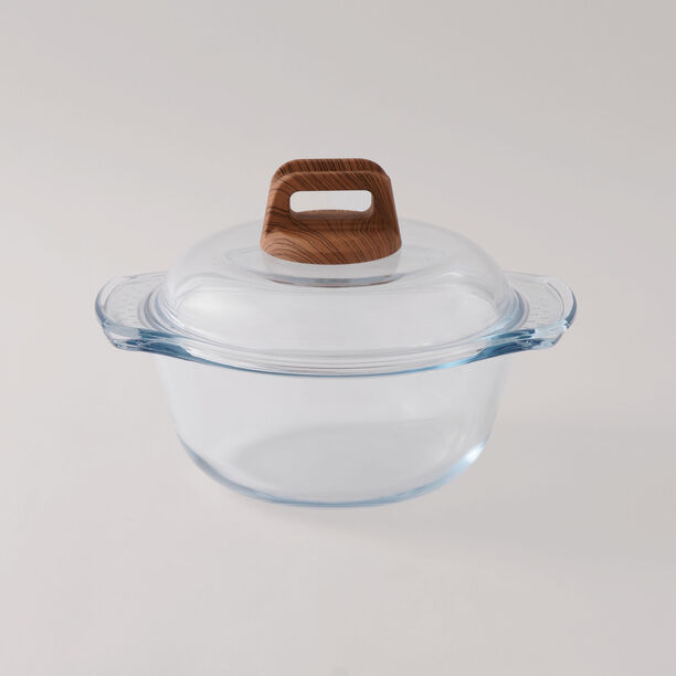 البرتو قدر زجاجي دائرية بغطاء ومقبض من زجاج البورسليكات العالي 25.4*20.4*17.3سم image number 0