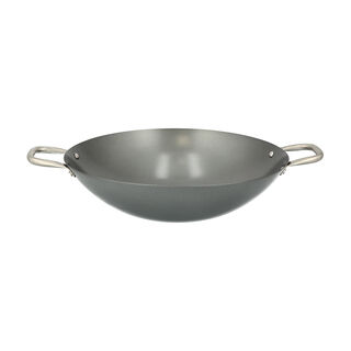Non Stick Wok Pan With Steel Handle Round Shape Black