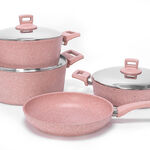 7Pcs Granite Cookware With Stainless Steel Lid And Soft Handles Pinkstone image number 1