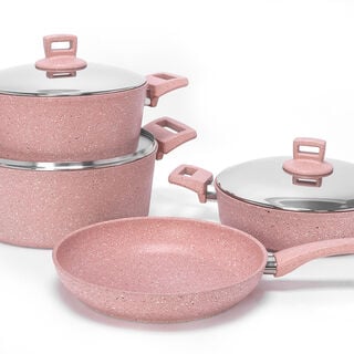 7Pcs Granite Cookware With Stainless Steel Lid And Soft Handles Pinkstone